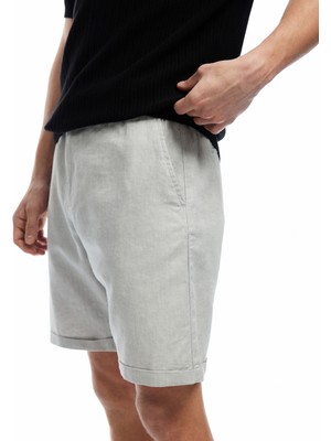 Koton Düğmeli Bermuda Cepli Katlamalı Paça Keten Pamuk Karışımlı Chino Şort