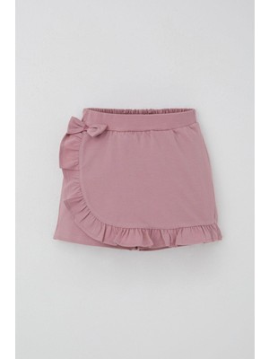 Breeze Kız Çocuk Şort Etek Fiyonk Aksesuarlı Fırfırlı Gülkurusu Desenli Rahat Kesim Yazlık 6-10 Yaş