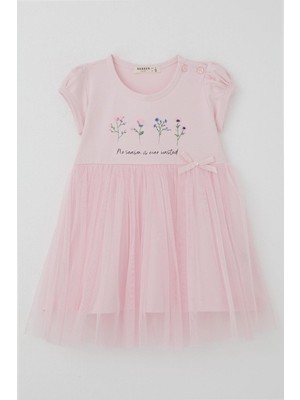 Breeze Kız Çocuk Elbise Çiçek Baskılı Tüllü Fiyonk Detaylı 1.5-5 Yaş, Pembe