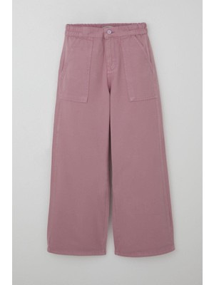 Breeze Kız Çocuk Gabardin Pantolon Geniş Paça Beli Lastikli 10-14 Yaş, Gülkurusu