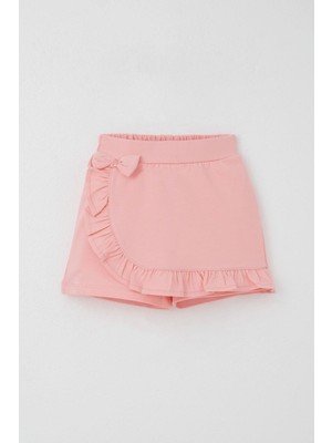 Breeze Kız Çocuk Şort Etek Fiyonk Aksesuarlı Fırfırlı 3-8 Yaş, Somon