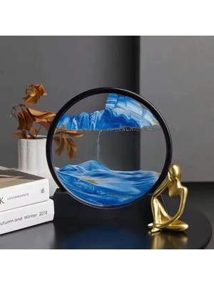 Beyzana Elite Mavi Hareketli Kum Sanatı Resim Sandscapes Yuvarlak Cam 3D Özel Sevgili Gününe Özel Hediyelik 1 Adet