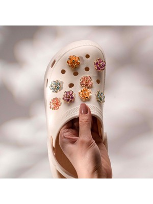 Josellini Elite Çiçek Jibbitz Metal Pin 1 Adet Düz Desenli Terlik Charm Çocuklar İçin