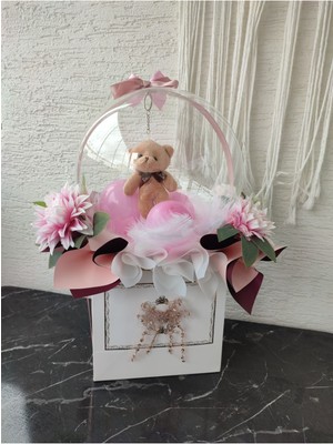 Büyülü Company Büyülü Elite Büyülü Balon- Ayıcık Çiçek Buketi Pembe Düş Balonlu Doğum & Sevgililer Günü Yıldönümü Hediye Kutusu 1 Adet