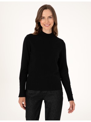 Pierre Cardin Kadın Siyah Slim Fit Yarım Balıkçı Basic Kazak 50310887-VR046