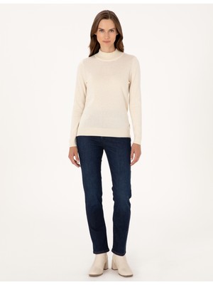Pierre Cardin Kadın Ekru Slim Fit Yarım Balıkçı Basic Kazak 50315768-VR019
