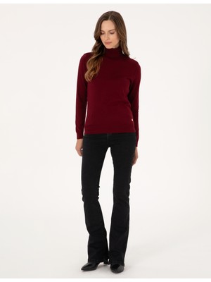 Pierre Cardin Kadın Vişne Slim Fit Balıkçı Yaka Basic Kazak 50315747-VR223