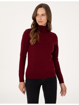 Pierre Cardin Kadın Vişne Slim Fit Basic Kazak 50315747-VR223