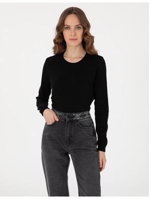 Pierre Cardin Kadın Siyah Slim Fit Basic Kazak 50315758-VR046