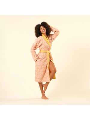 Tabea Şal Yaka Müslin Pamuk %100 Pamuk Bornoz - Sarı