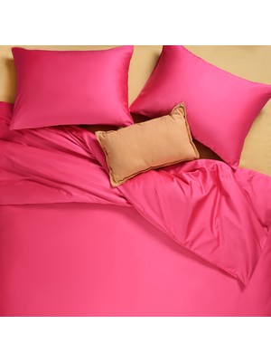 Solıd 300 Tc Kıng Sıze Pamuk %100 Pamuk Saten Nevresim Seti 240X220 cm Fuşya
