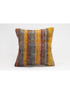 El Yapımı Kilimden Yapılmış Vintage Kırlent Kılıfı, Yün, 40X40 cm