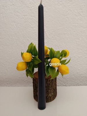 Qosrix Antrasit Gri Şamdan Soya Mumu Doğal Vanilya Kokulu Uzun Çubuk Konik Mum Dekoratif 1 Adet