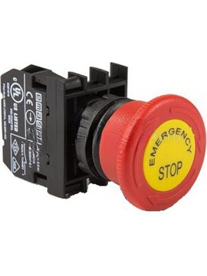 Emas B100EE B Serisi Plastik 1no Acil Stop 40 mm Çevirmeli Etiketli Kırmızı 22 mm Buton