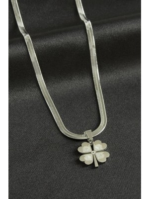 Yonca Italyan Zincirli Lüks Çelik Kolye