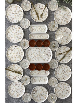 Yiğit Seramik Züccaciye Eliz 35 Parça Desenli Kahvaltı Takımı 12 Kişilik Sarı Renk Yuvarlak