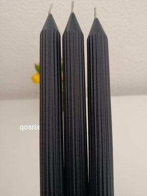 Qosrix 3'lü Antrasit Gri Şamdan Soya Mumu Doğal Vanilya Kokulu Uzun Çubuk Konik Mum Dekoratif