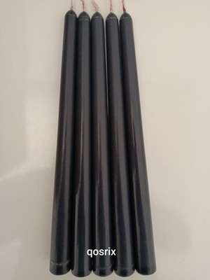 Qosrix 5'li Antrasit Gri Şamdan Soya Mumu Doğal Vanilya Kokulu Uzun Çubuk Konik Mum Dekoratif