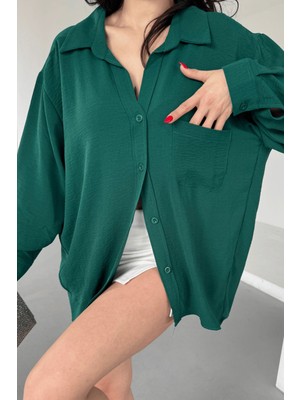 Kadın Perla Tek Cepli Oversize Gömlek, Yazlık Geniş Kalıp Gömlek, Ayrobin Gömlek