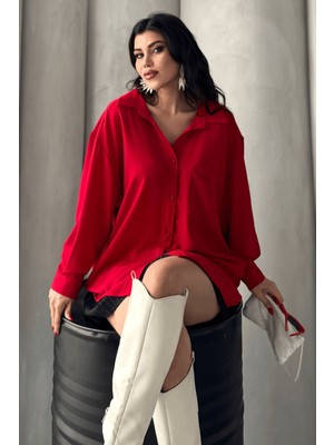 Kadın Perla Tek Cepli Oversize Gömlek, Yazlık Geniş Kalıp Gömlek, Ayrobin Gömlek