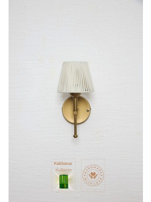 Beyaz Deri Alt Eskitme Metal Duvar Aydınlatması Ledli Aplik