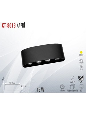 CT-8013 15W Dış Mekan Modern Aplik Kapri Günışığı 3200K (Parla)
