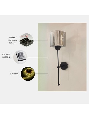 Yeni Sahra Pilli Siyah Füme Camlı Aplik