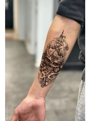 BP Tattoo Kurukafa Saat ve Yılan Geçici Dövme Kol Dövmesi Tattoo