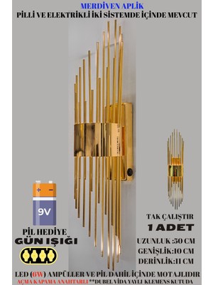 Merdiven Gold Duvar Aplik. Pilli Aplik Duvar Aplik Aydınlatma Altın Ledli Duvar Aplik 1 Adet