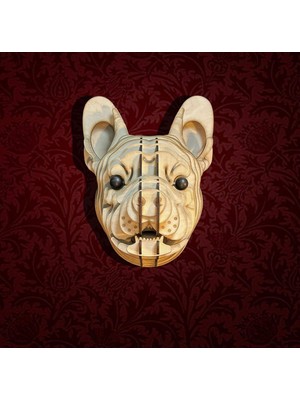 Kelb Köpek Kafası Doğal Ahşap Lazer Kesim Rustik Salon Aplik Duvar Dekoru 3D Tablo Pano (Peri Ledli