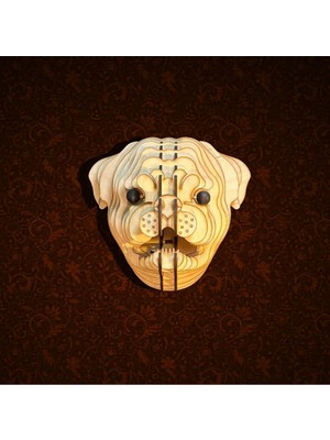 Kelb Köpek Kafası Doğal Ahşap Lazer Kesim Rustik Salon Aplik Duvar Dekoru 3D Tablo Pano (Peri Ledli