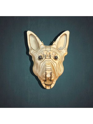 Kelb Köpek Kafası Doğal Ahşap Lazer Kesim Rustik Salon Aplik Duvar Dekoru 3D Tablo Pano (Peri Ledli