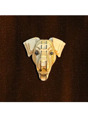 Kelb Köpek Kafası Doğal Ahşap Lazer Kesim Rustik Salon Aplik Duvar Dekoru 3D Tablo Pano (Peri Ledli