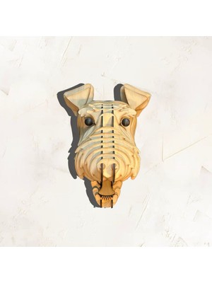 Kelb Köpek Kafası Doğal Ahşap Lazer Kesim Rustik Salon Aplik Duvar Dekoru 3D Tablo Pano (Peri Ledli