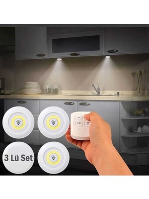 Uzaktan Kumandalı Yapışkanlı Kablosuz Pilli LED 3'lü Spot Lamba