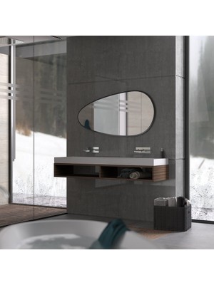 Geniş Asimetrik Banyo Duvar Aynası – Modern Mdf Siyah Çerçeveli, Minimal Tasarım (AYP189)