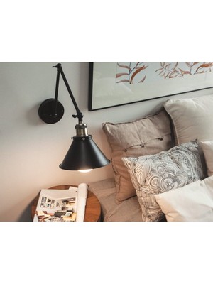 Vintage,retro,rustik Üç Mafsallı Siyah Hareketli Başlık 1XE27 Duylu Akrobat Duvar Aplik