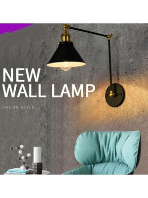 Retro,vintage Siyah Eskitme Mafsallı 1XE27 Duylu Hareketli Başlık Metal Akrobat Duvar Aplik