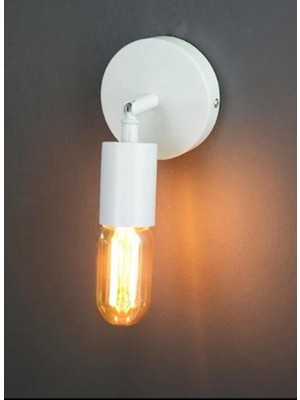 Retro Beyaz Metal 180 Derece Mafsallı Dekoratif Rustik Aplik