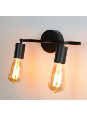 Retro 2 Li Siyah Metal 180 Derece Mafsallı Dekoratif Rustik Tavan Duvar Aplik