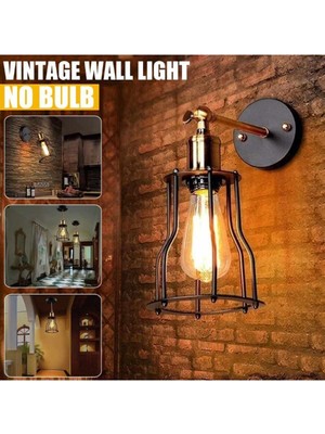 Retro,rustik,vintage Siyah 1XE27 Mafsallı Hareketli Başlık Kafes Aplik Armatur