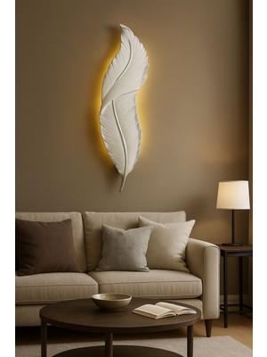 Gümüş Renk Tüy Aplik Led'li Pilli Dekoratif Duvar Aydınlatma 60X15