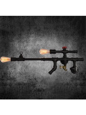 Rustik Aplik Vintage Silah Şeklinde Borulardan Duvar Lambası Hediyelik Duvar Apliği