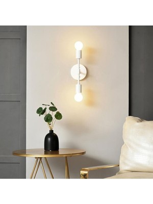 Retro,modern,vintage Beyaz 2XE27 Duylu Metal Duvar Aplik