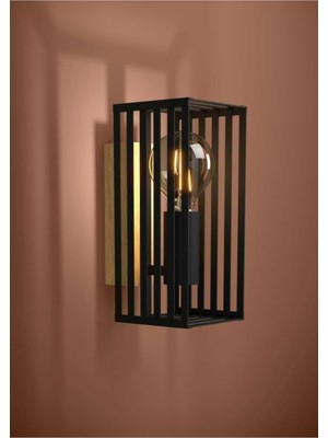 390165 Iç Mekan " Cıdraz " Siyah, Kahverengi Renk Çelik, Ahşap Duvar Lambası IP20 E27 Max: 1X40