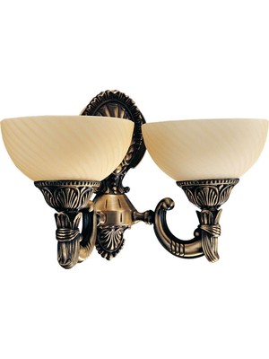 Omega 2li Ananas Renkli Cam Başlıklı, Eskitme Antik Renk Metal Gövde, Aplik, BS.3035-52-29A