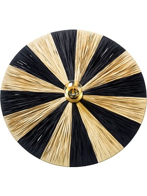 Siyah ve Doğal Renk Rafya Yuvarlak Modern Duvar Lambası Duvar Apliği