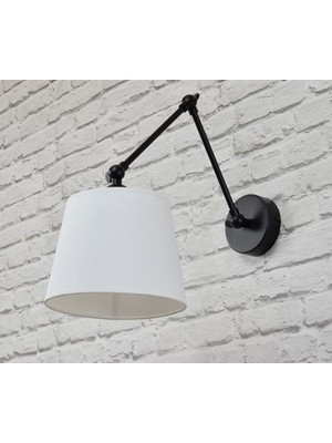 Retro,rustik Beyaz Hareketli Kumaş Başlık Siyah Üç Mafsallı Metal Gövde Akrobat Aplik