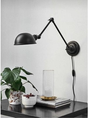 Mylights Akrobat Mat Siyah Metal Rustik Retro Kablolu Anahtarlı Aplik Duvar Lambası