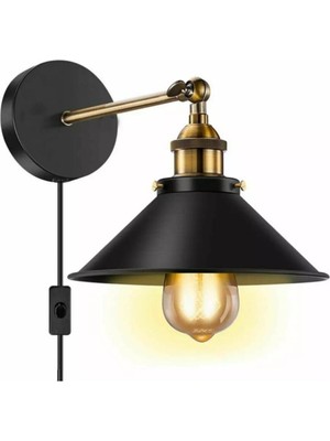 Retro Rustik Dekoratif Rustik Siyah Anahtarlı Kablolu Duvar Aplik